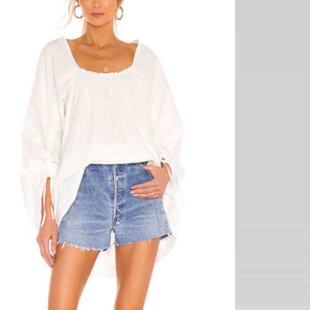 Free People White Smocked Neck Long Sleeve Tunic